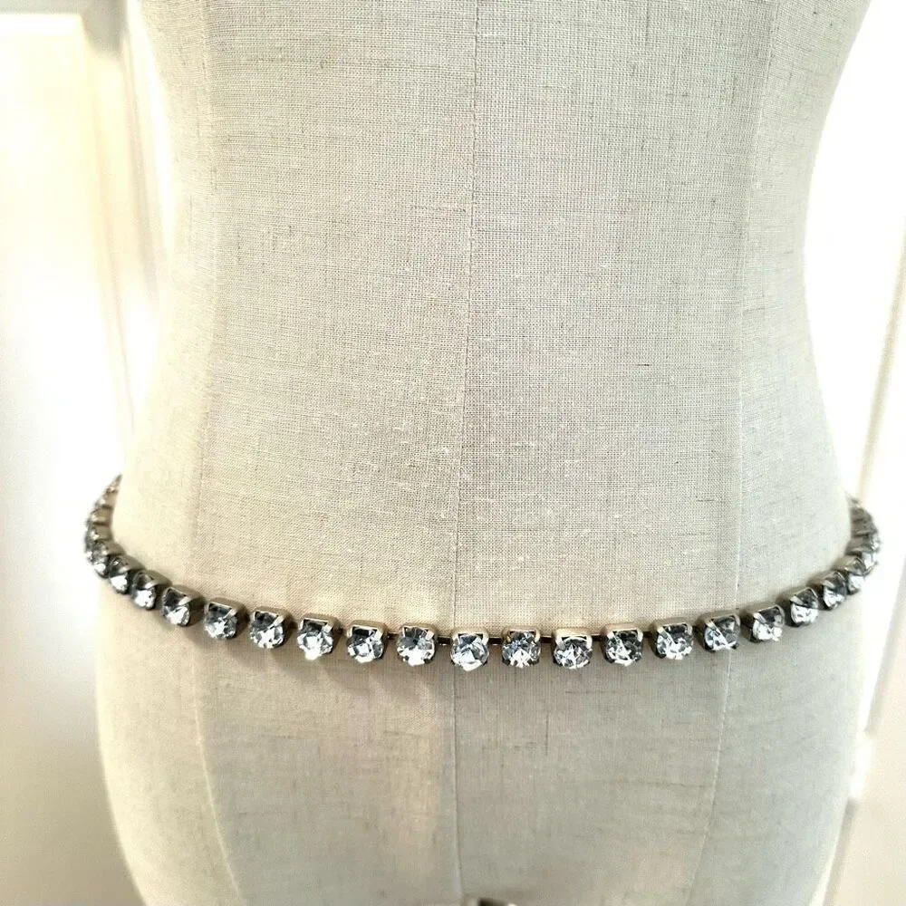Silver tone rhinestone hip belt